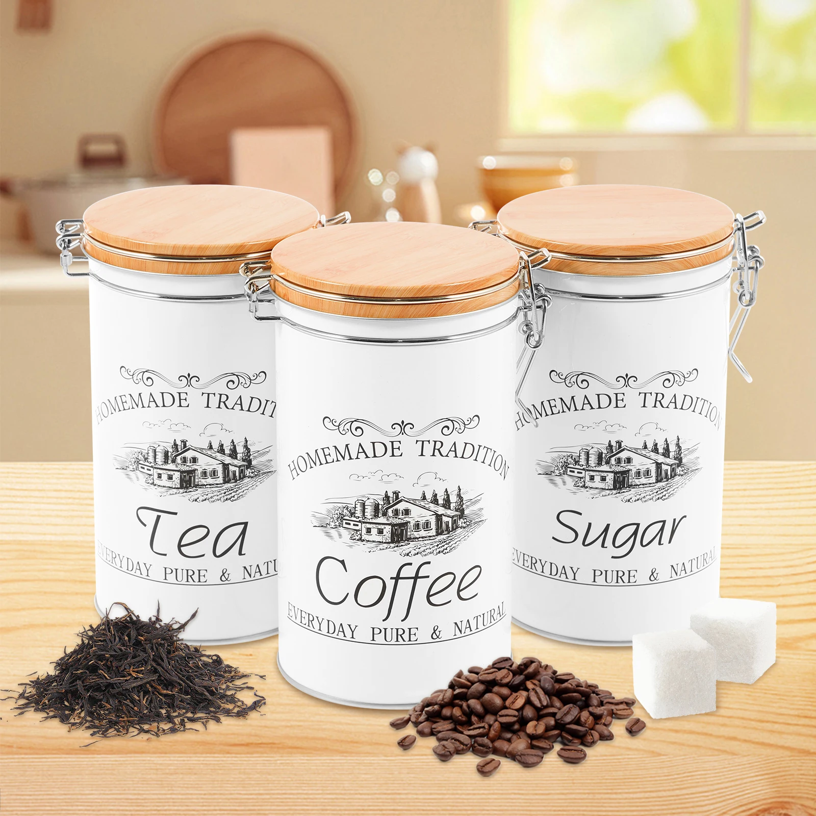 Coffee Equipment Organizer - 3Pcs/Set Tea Coffee Sugar Canisters Metal